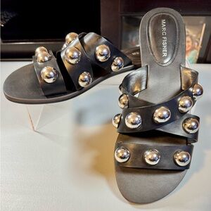 Marc Fisher Black Bryte Studded Flat Sandal Size 8 1/2